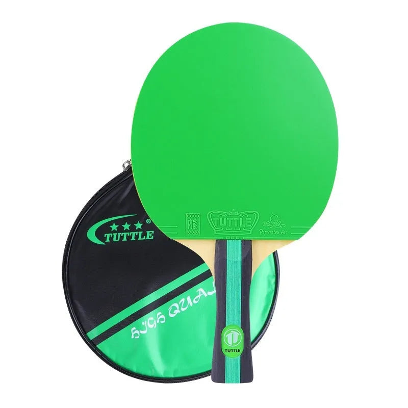 Single pack table tennis racket with high-elastic wood blade and racket cover, shown with pink shakehand grip.