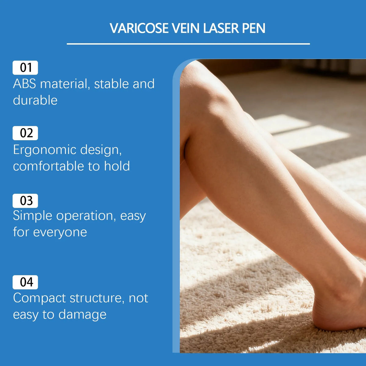 Varicose vein laser pen in ABS, compact handheld device for legs, arms and face, 1PC pack