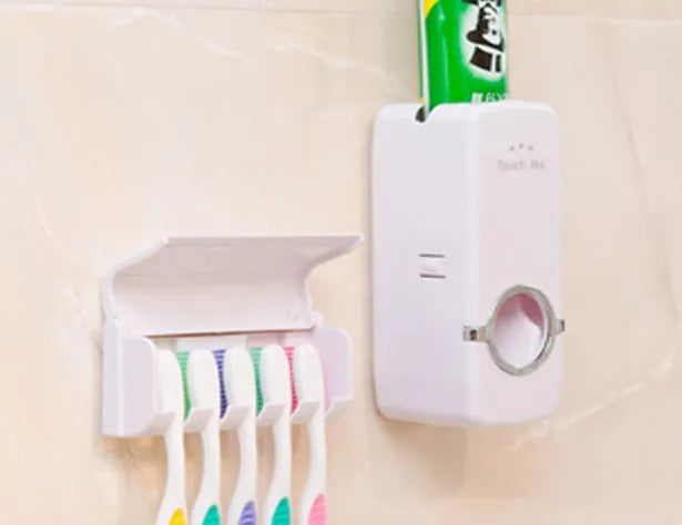 White bathroom accessories set with toothbrush holder for smooth surface installation