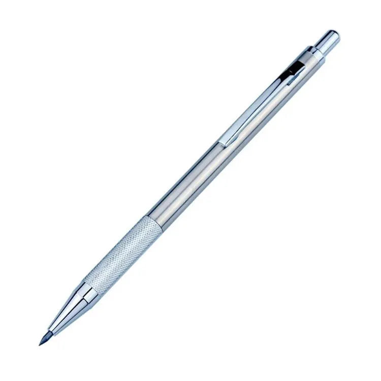 Metal automatic mechanical pencil showing multiple lead diameter options including 0.5 mm, 0.7 mm, 0.9 mm, 1.3 mm, and 2.0 mm