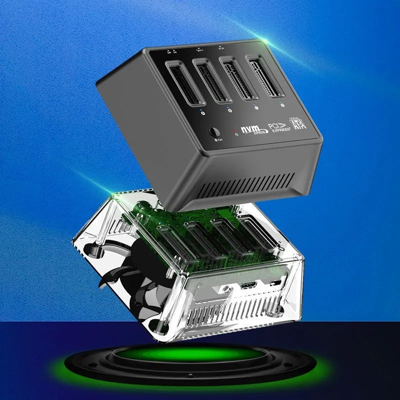 Silver aluminium M.2 Dual Protocol SSD Base showing mounting holes and dual-interface socket