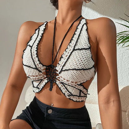 Women's black and white classic bikini swimsuit made from acrylic fabric for swimming