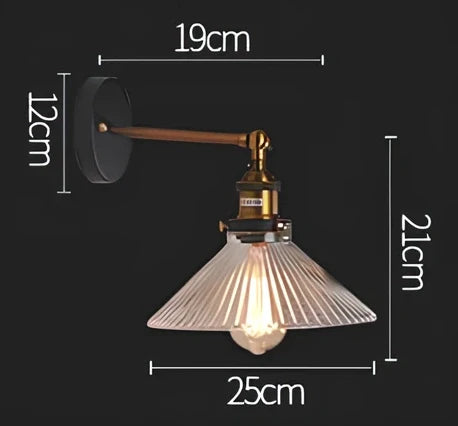 Vintage industrial glass wall lamp with E27 bulb, dimmable 2W-16W, 220V for lofts and staircases