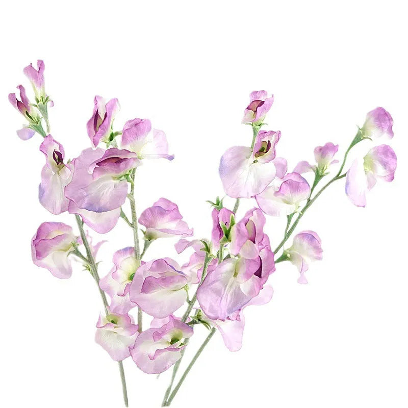 Artificial silk pea flower single stem in pink, purple, red, or white colours measuring 40cm height