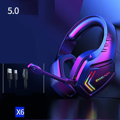 Black RGB version wireless over-ear Bluetooth headset with noise cancellation