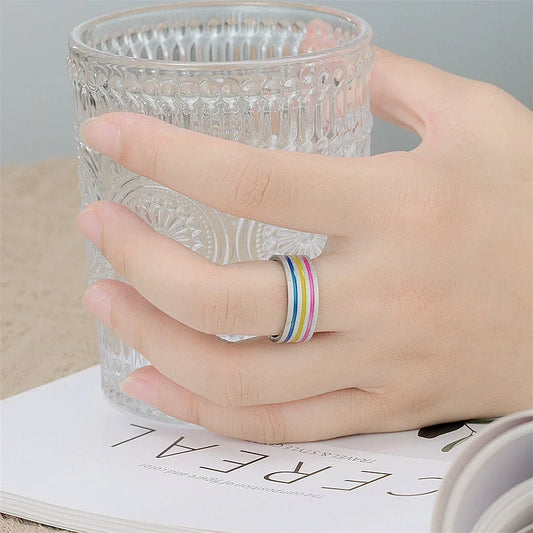 Titanium Steel Rainbow Oil Drip Ring - Elegant unisex jewellery with unique rainbow design