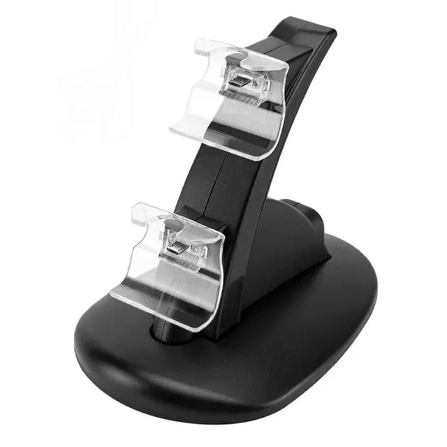 Black Xbox One dual controller charging station with two controllers docked