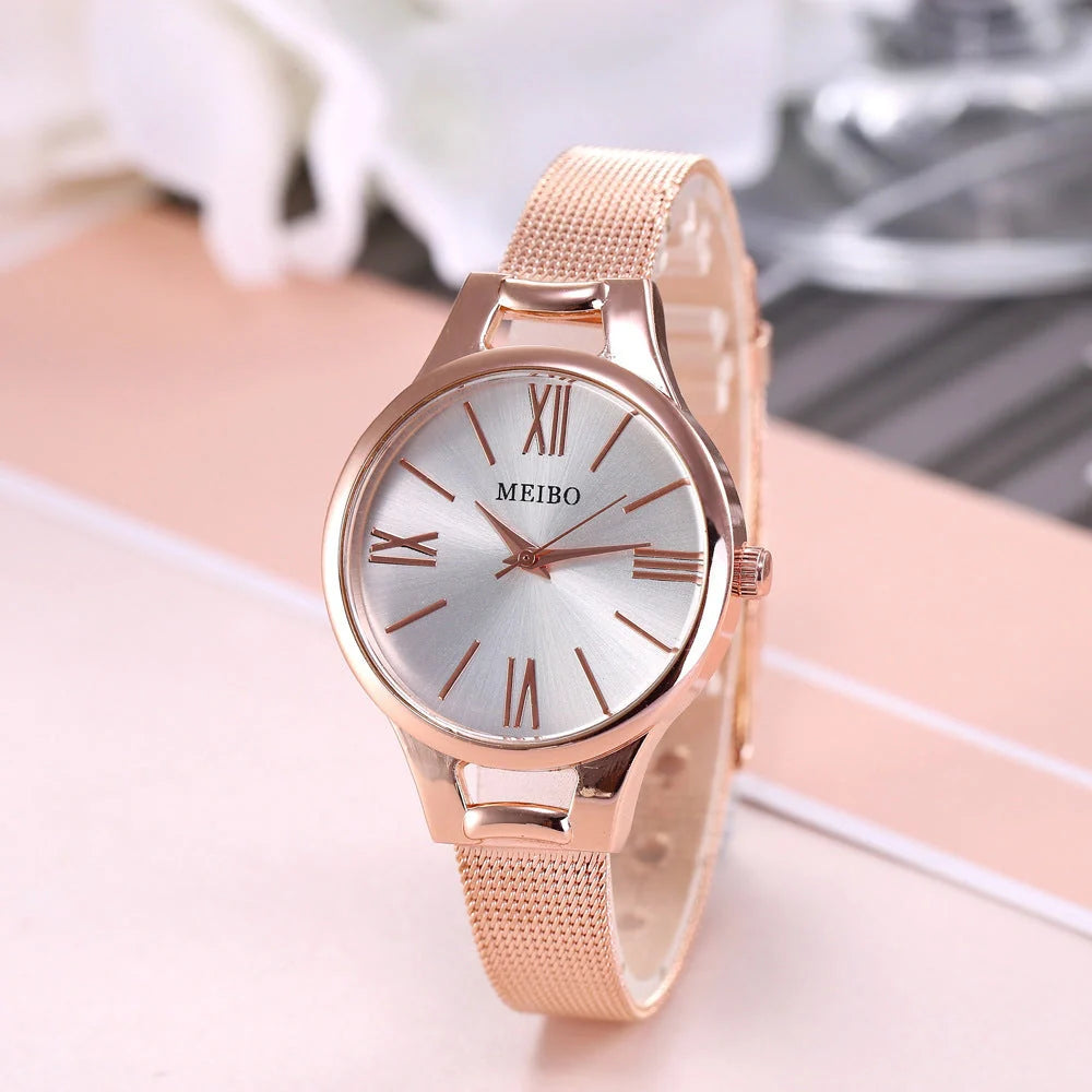 Elegant Rose Gold Stainless Steel Mesh Watch for Women