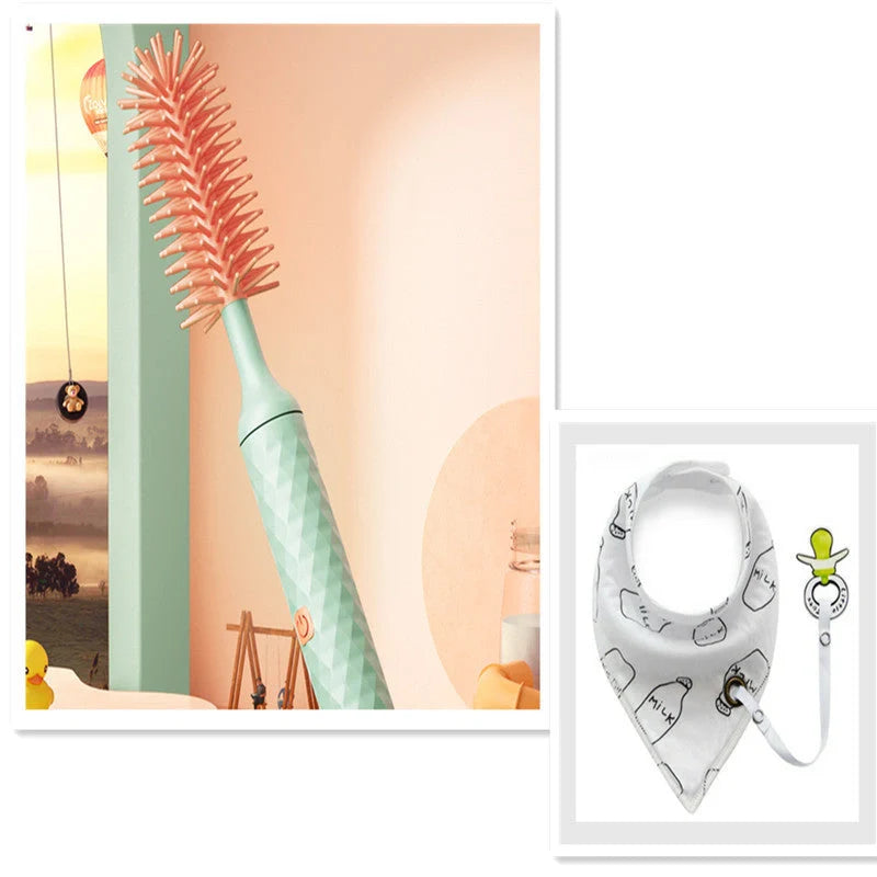 Electric Silicone Bottle Brush with rotating head for cleaning baby bottles and pacifiers