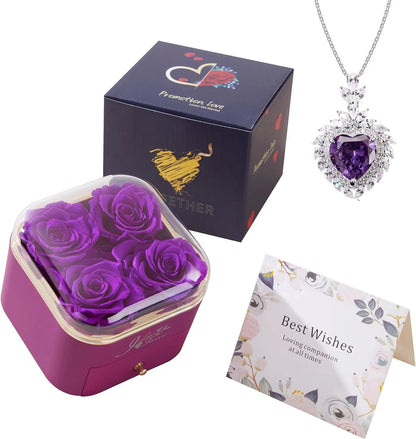 Valentine's Day rose flower drawer jewellery box with preserved eternal flowers and love crystal necklace gift set
