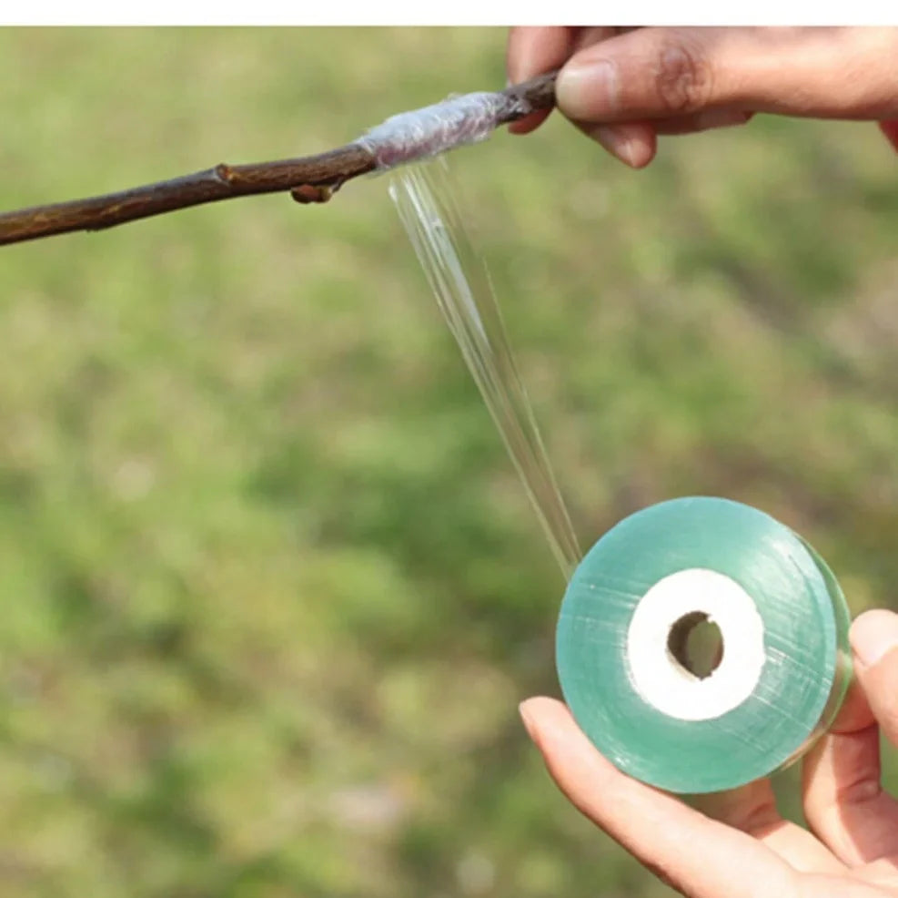 Roll of 2cm x 100m grafting tape for binding fruit tree branches, waterproof polyolefin with wax for secure, breathable seals