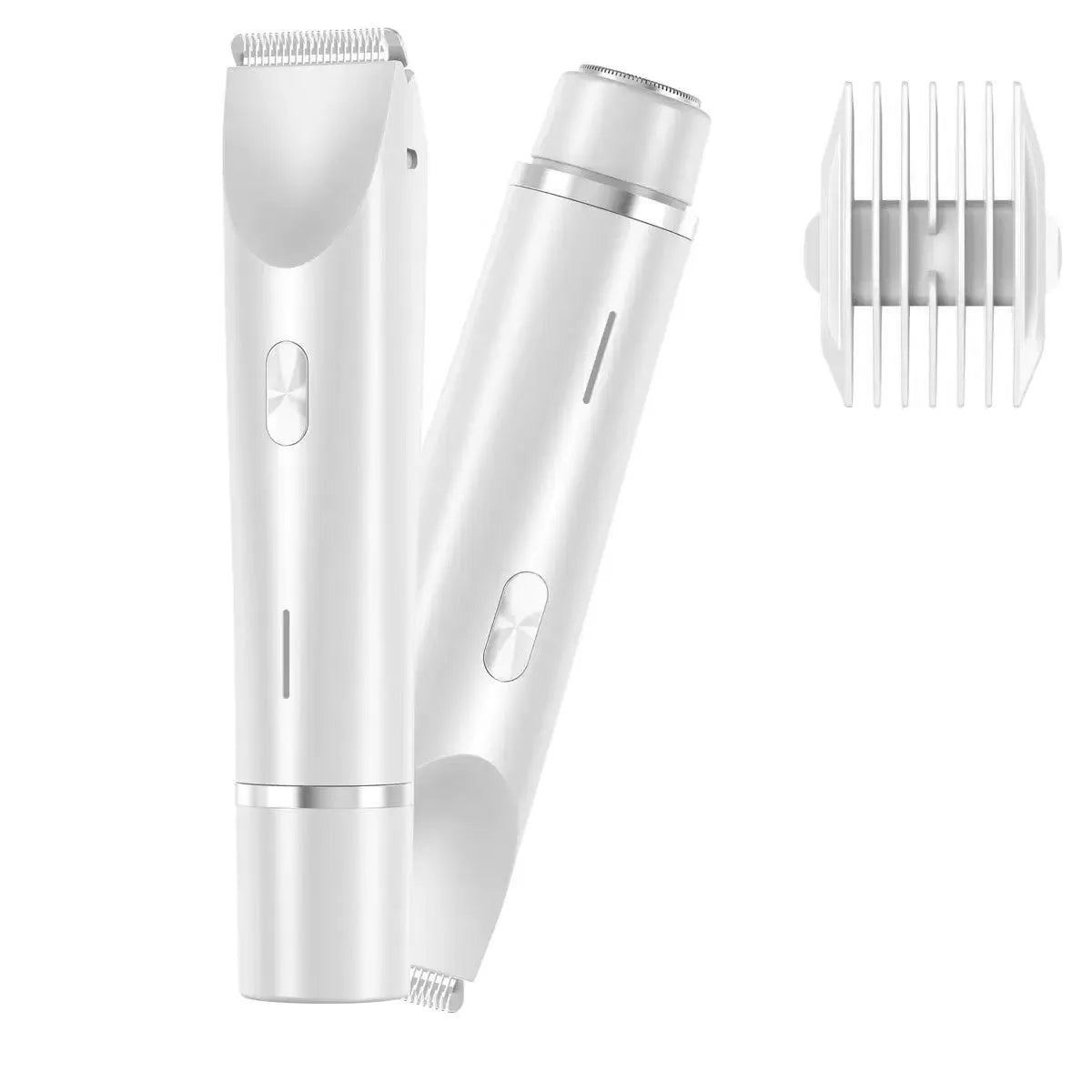 Pink electric shaver with double head, USB cable, and brush for women's body grooming