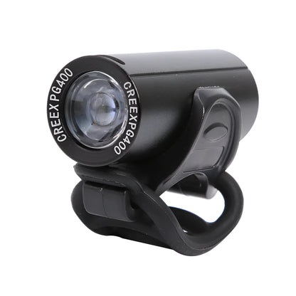 Black USB rechargeable bicycle front light showing 350 lumen output