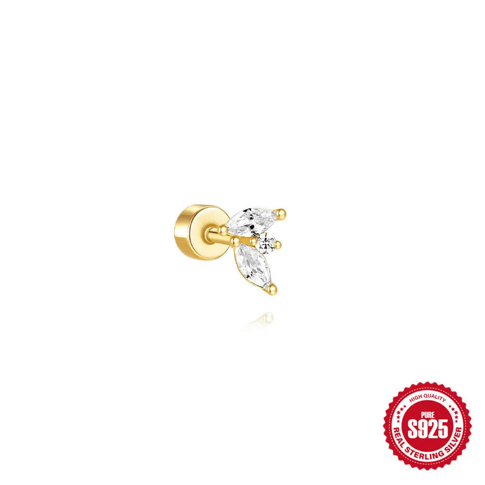 S925 sterling silver flat column thread ear bone stud in a gold plated finish.