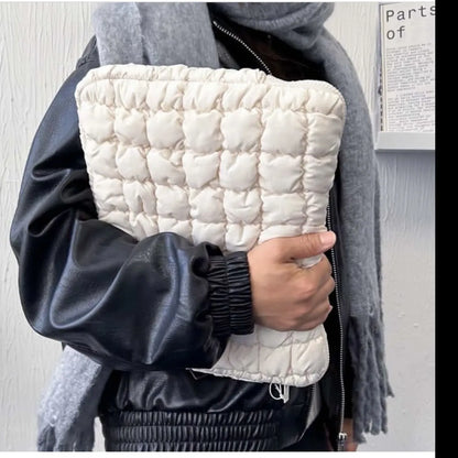 Nylon laptop bag with cloud cotton storage compartments in black or white colour options