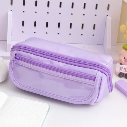 Ten-layer flip canvas pencil case showing multiple compartments in available colours