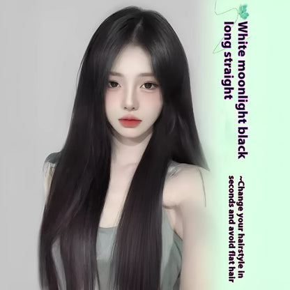 Female full-head wig with forehead lace seamless construction in brown black and cold brown colour options
