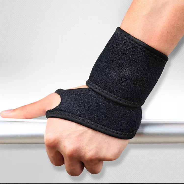 Black wrap-around wrist compression strap for sports support