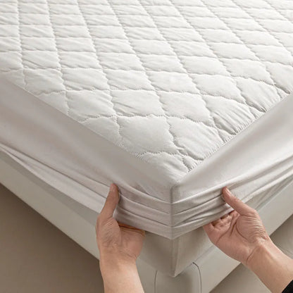 Diamond lattice quilted waterproof mattress protector set in black, grey, pink or white with fitted sheet and pillowcases