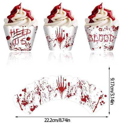 Halloween cake border with red hand design for cupcake decoration