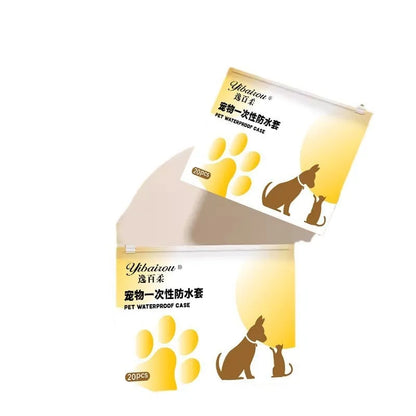 White disposable waterproof shoe covers for dogs in S and M sizes, 20 per pack