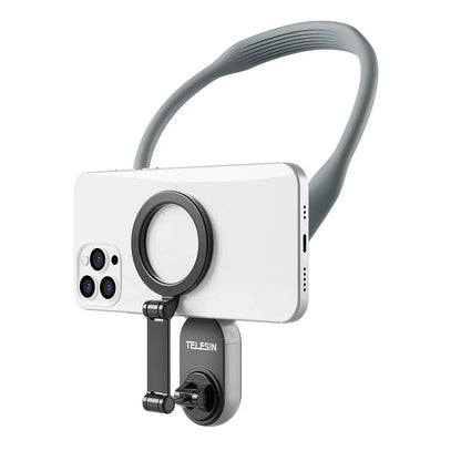 Magnetic silicone phone neck mount with adjustable design and quick-release feature for hands-free mobility
