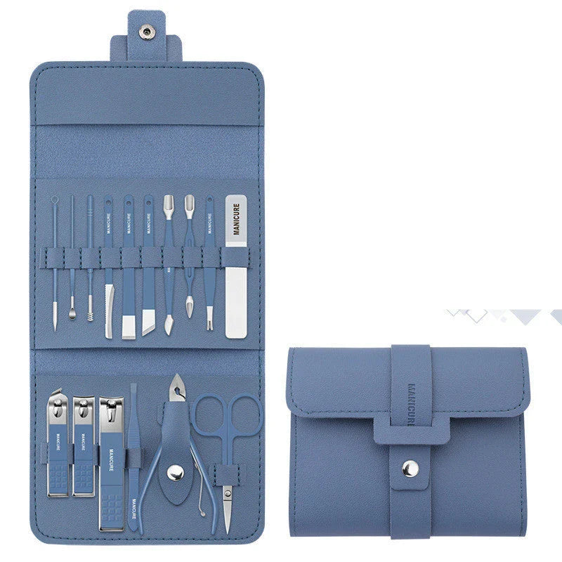 Premium 16-Piece Manicure Set with Stainless Steel Tools and Stylish PU Leather Case