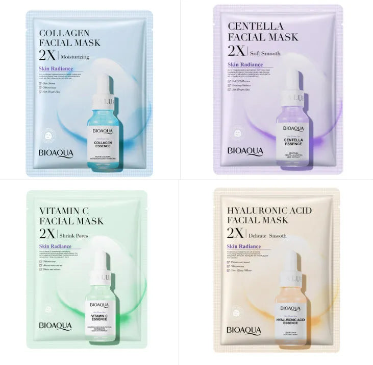 White collagen and hyaluronic acid facial sheet mask in 30g gel format on skin