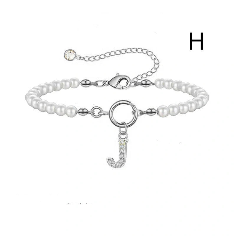 2024 Fashion Toggle Clasp Initial Bracelet with 6mm Pearl