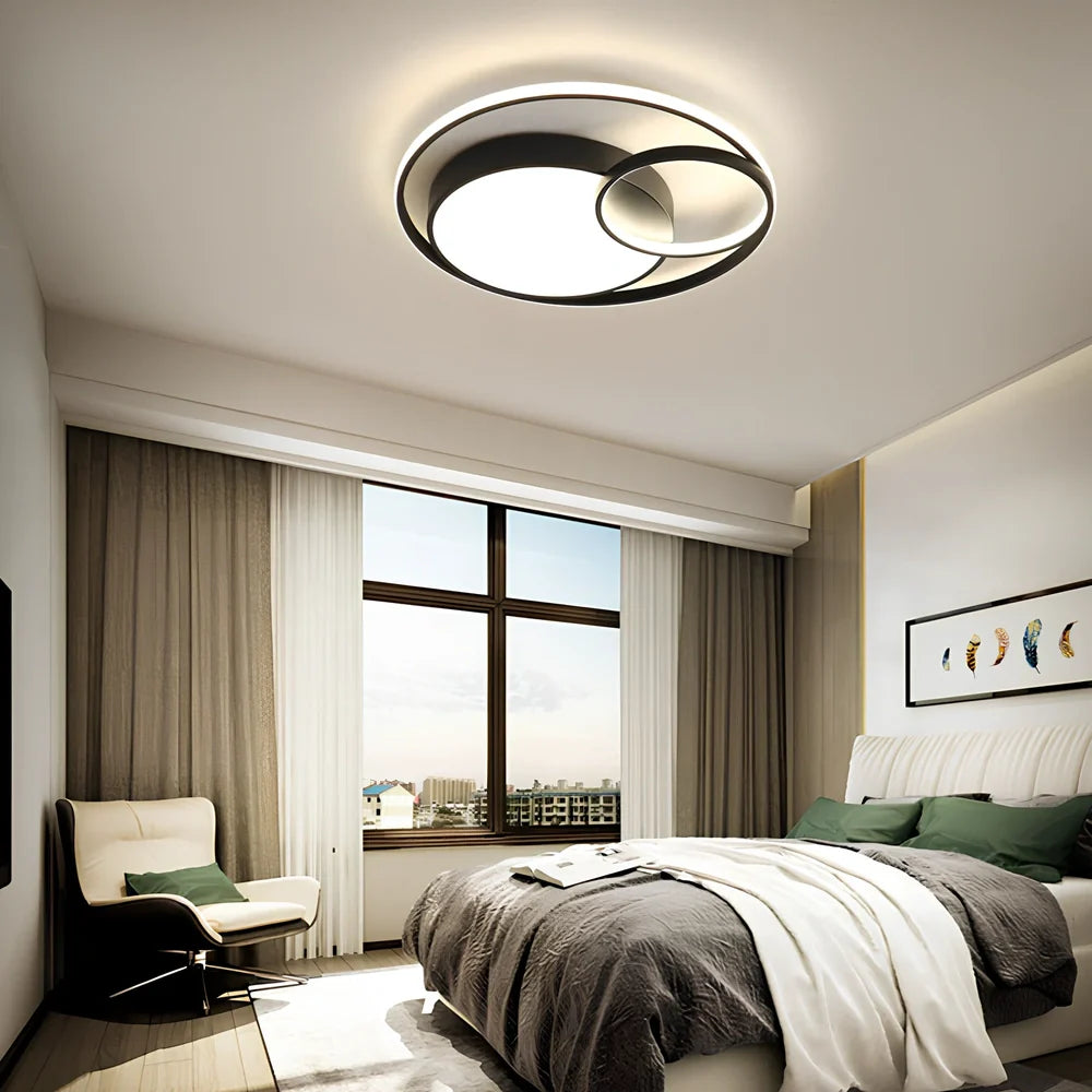 Nested round wrought iron chandelier in black 50cm with LED warm light dimming for living room, 10-15㎡ coverage