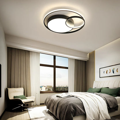 Nested round wrought iron chandelier in black 50cm with LED warm light dimming for living room, 10-15㎡ coverage