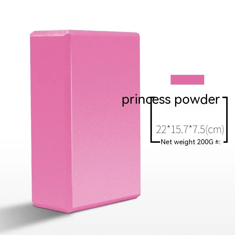 High-density EVA foam yoga block in violet colour, shown next to a pink block with a cartoon bunny print.