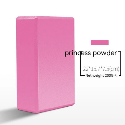 High-density EVA foam yoga block in violet colour, shown next to a pink block with a cartoon bunny print.