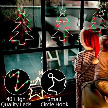 Wrought iron Christmas tree shaped LED garland lights with white birch colour and 40 LED beads