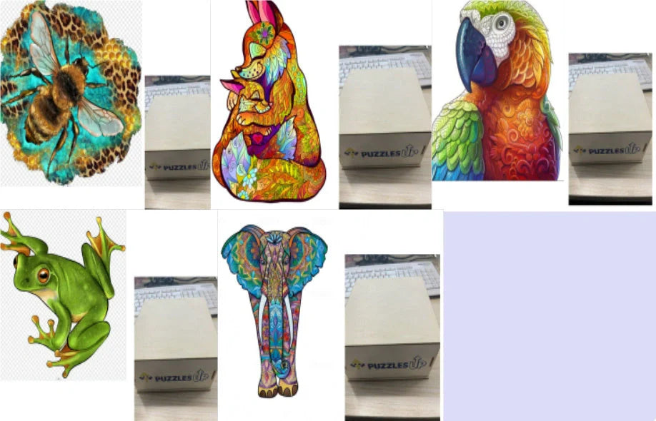 Animal Puzzle Set in A3 size with wooden storage box, vibrant animal designs for educational fun