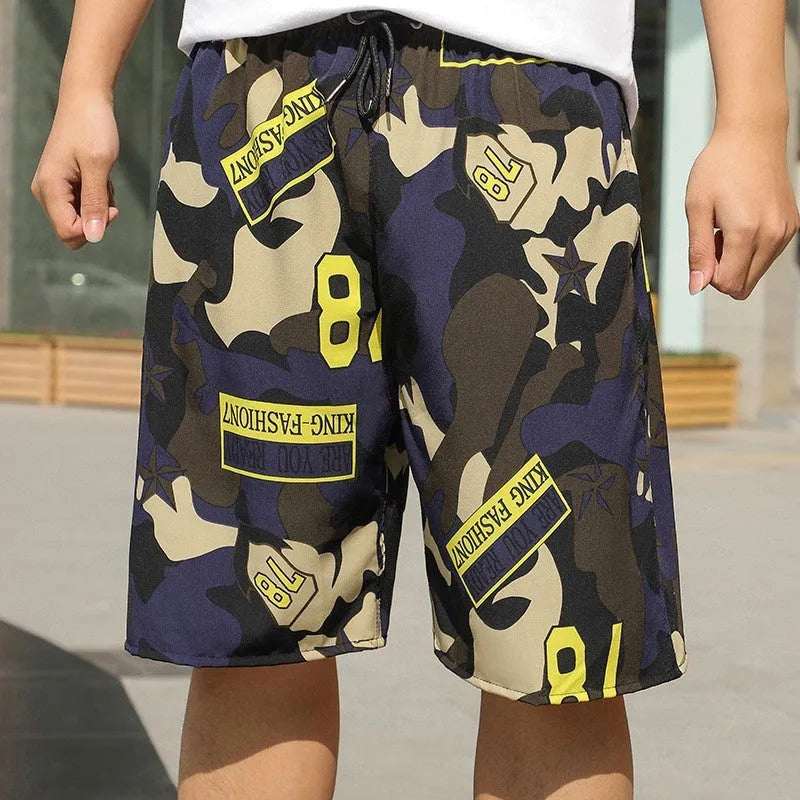 Men's loose casual beach trousers with striped pattern in quick-drying ice silk fabric