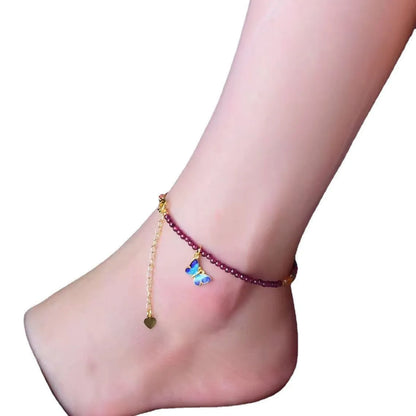 Women's garnet anklets with geometric design and purple gemstone beads