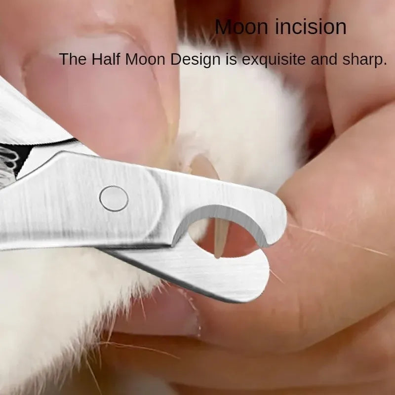 Silver professional pet nail clipper with stainless steel blades and finger grip handle for dog and cat grooming