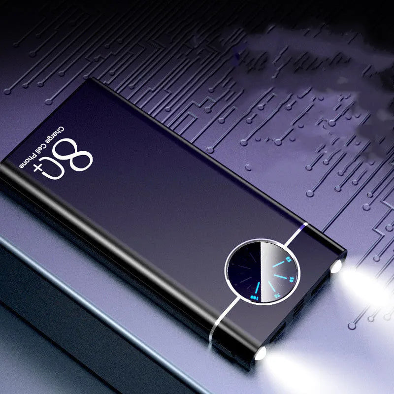 Black, red, and blue coloured 20000mAh fast charging portable power bank with alloy casing.