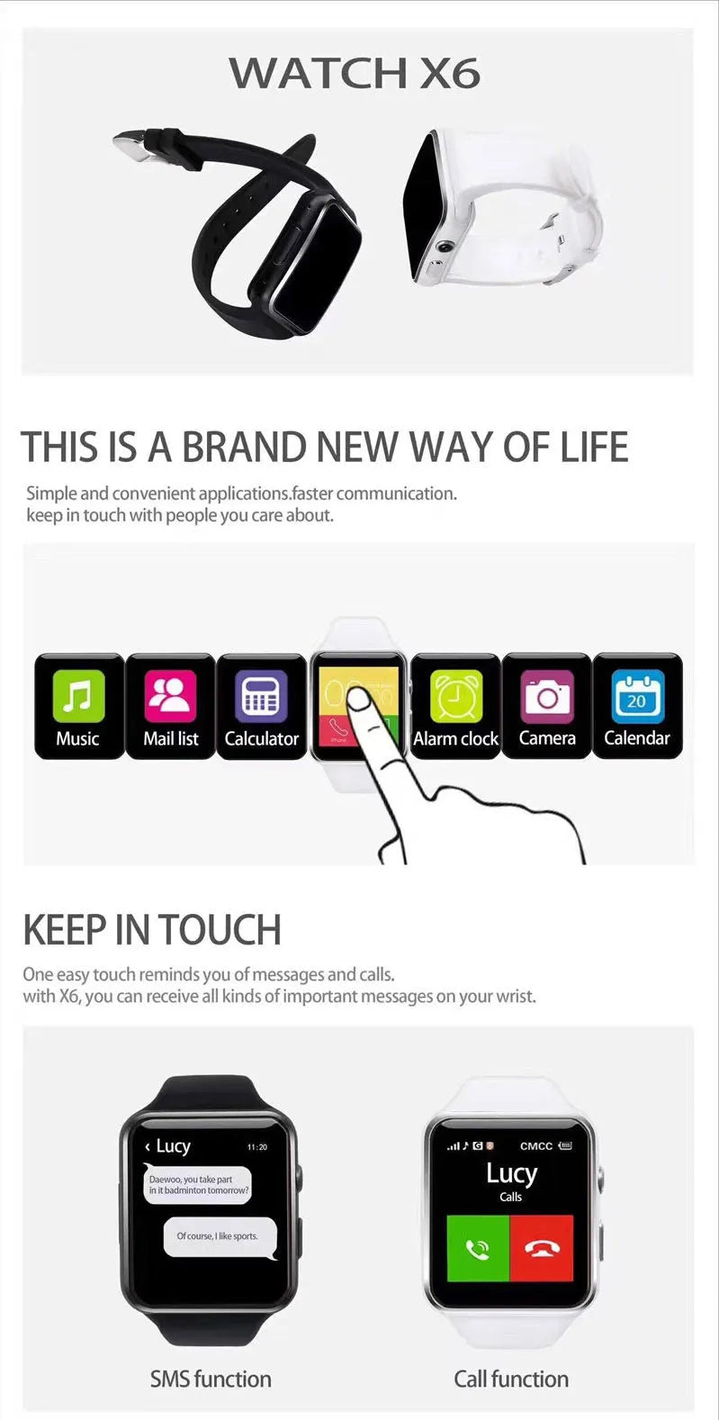 Black smart watch with 1.54-inch touchscreen display and silicone strap on a wrist