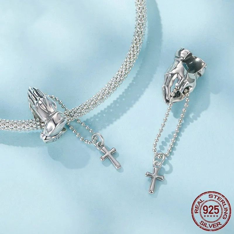 S925 sterling silver chain cross bead with pearlescent treatment, 2.8cm by 0.7cm, 0.45cm aperture, SCC3170 colour