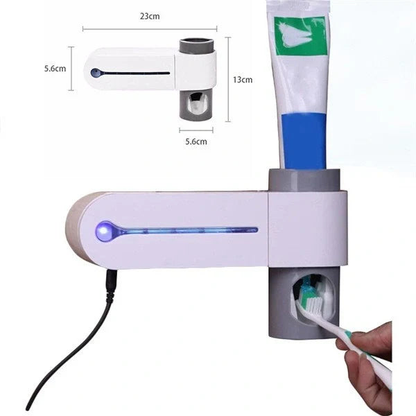 3-in-1 toothbrush holder with UV sterilizer and toothpaste dispenser, wall-mounted design
