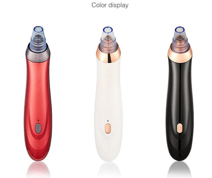 Electric blackhead remover device with five suction nozzle attachments, shown in black colour.