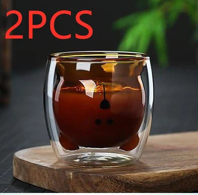 3D double-layer panda cup with skull design for wine, featuring inner Christmas tree pattern