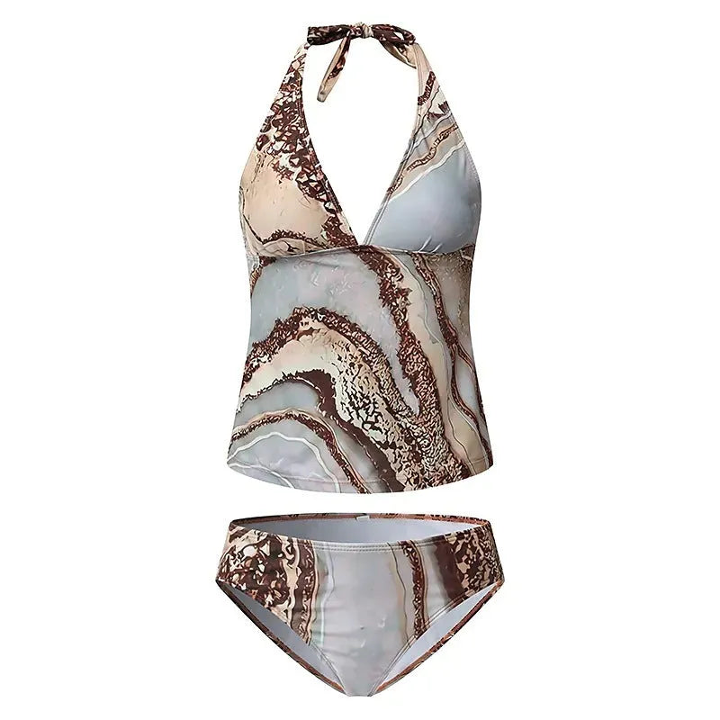 Brown women's bikini swimsuit with adjustable tie-side design