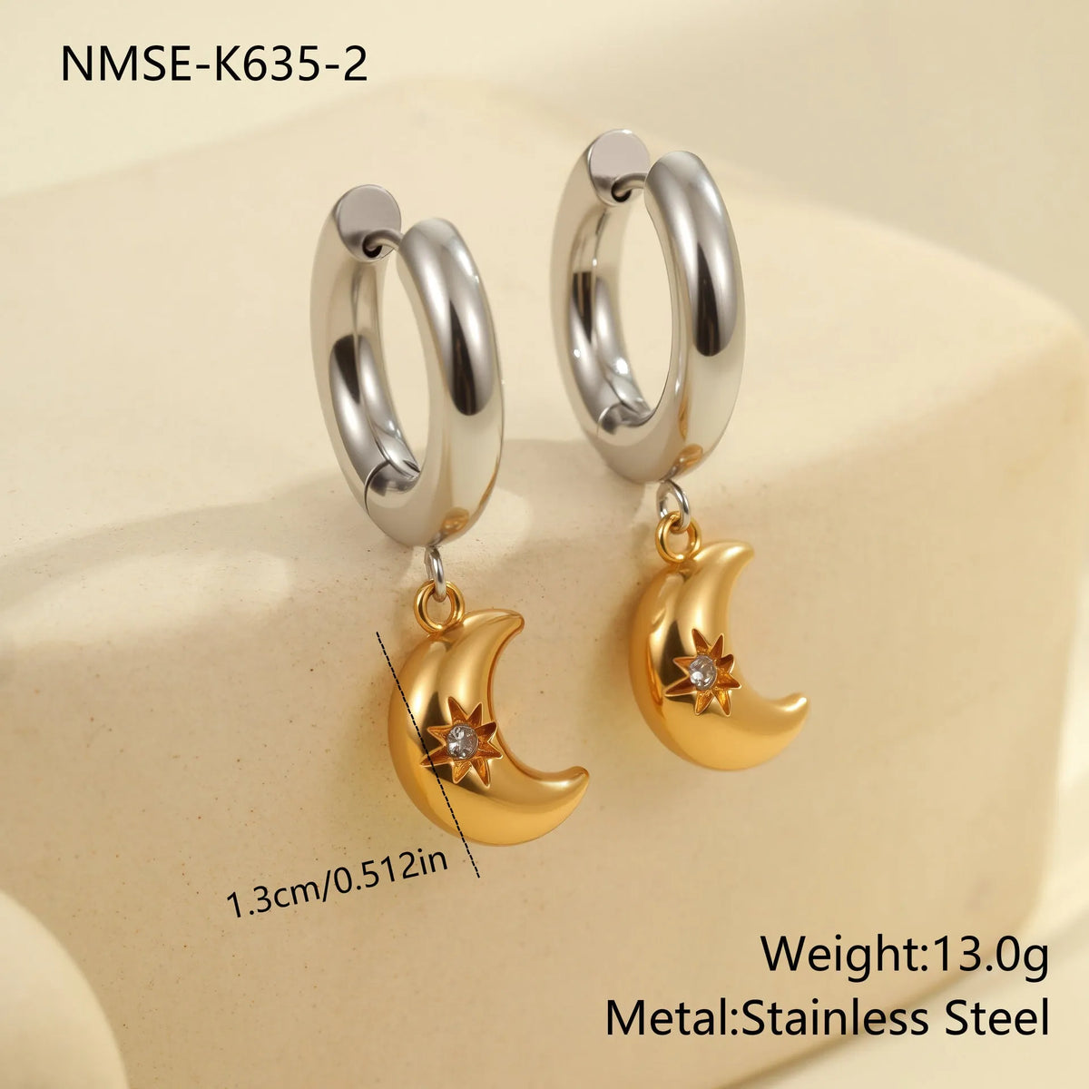 Stainless steel Christmas tree earrings with 18K electroplated finish and heart-shaped star ornament designs