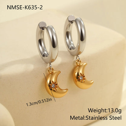 Stainless steel Christmas tree earrings with 18K electroplated finish and heart-shaped star ornament designs