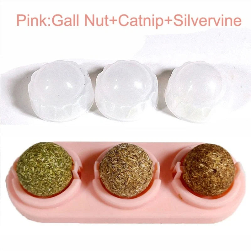 Self-adhesive rotated catnip lick ball for cats, natural play stimulation