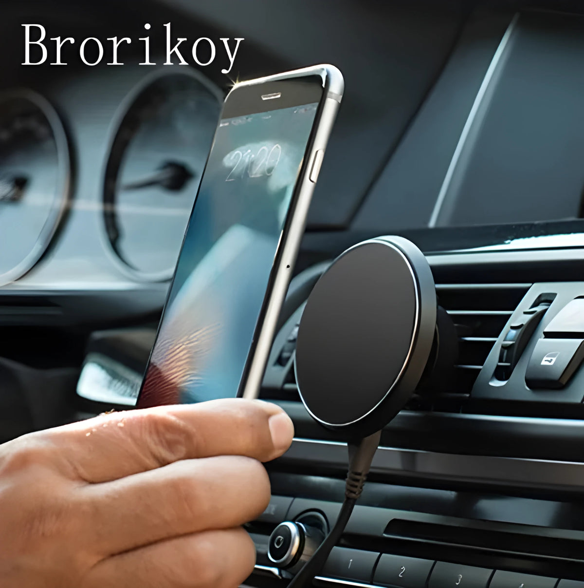 Magnetic car air vent phone holder clamp mount for Qi wireless charging, compatible with iPhone, model W3