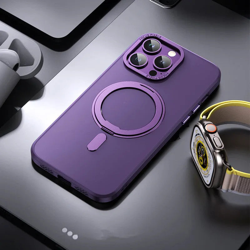 Transparent magnetic shockproof iPhone case showing integrated magnet ring and clear protective design